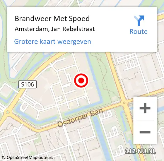 Locatie op kaart van de 112 melding: Brandweer Met Spoed Naar Amsterdam, Jan Rebelstraat op 13 augustus 2020 17:35