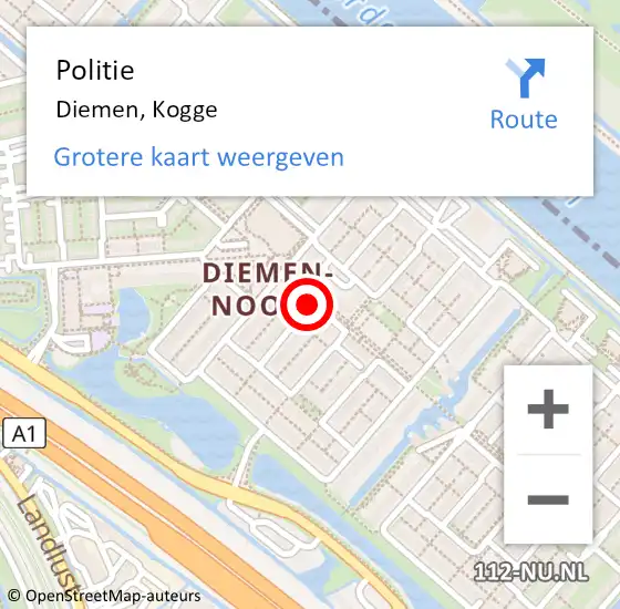 Locatie op kaart van de 112 melding: Politie Diemen, Kogge op 13 augustus 2020 18:12