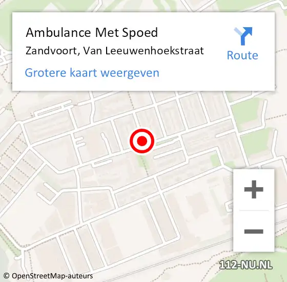 Locatie op kaart van de 112 melding: Ambulance Met Spoed Naar Zandvoort, Van Leeuwenhoekstraat op 13 augustus 2020 19:07