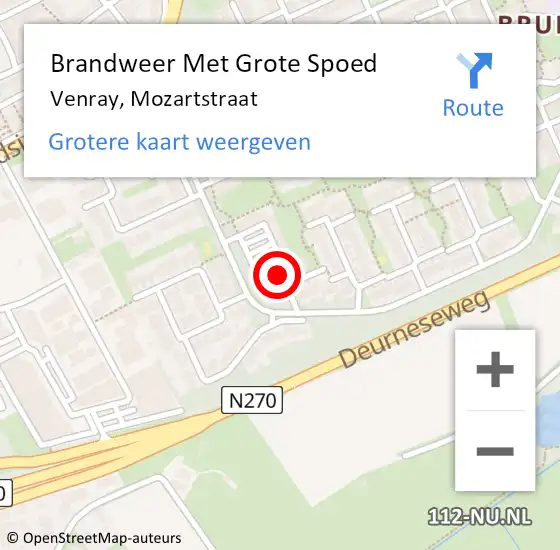 Locatie op kaart van de 112 melding: Brandweer Met Grote Spoed Naar Venray, Mozartstraat op 13 augustus 2020 19:08