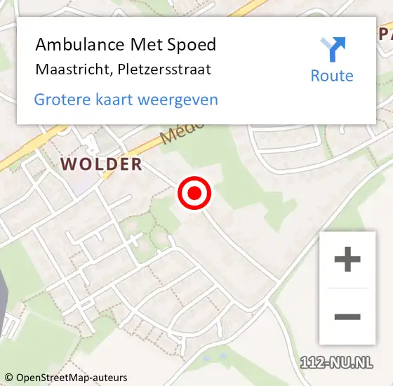 Locatie op kaart van de 112 melding: Ambulance Met Spoed Naar Maastricht, Pletzersstraat op 15 mei 2014 18:47