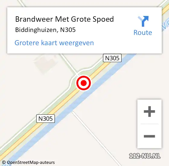 Locatie op kaart van de 112 melding: Brandweer Met Grote Spoed Naar Biddinghuizen, N305 op 13 augustus 2020 19:42