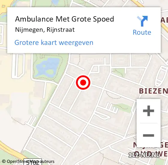 Locatie op kaart van de 112 melding: Ambulance Met Grote Spoed Naar Nijmegen, Rijnstraat op 13 augustus 2020 19:50