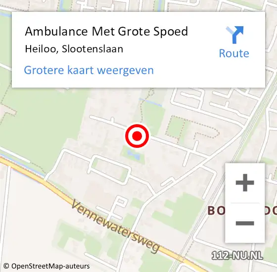 Locatie op kaart van de 112 melding: Ambulance Met Grote Spoed Naar Heiloo, Slootenslaan op 13 augustus 2020 19:54