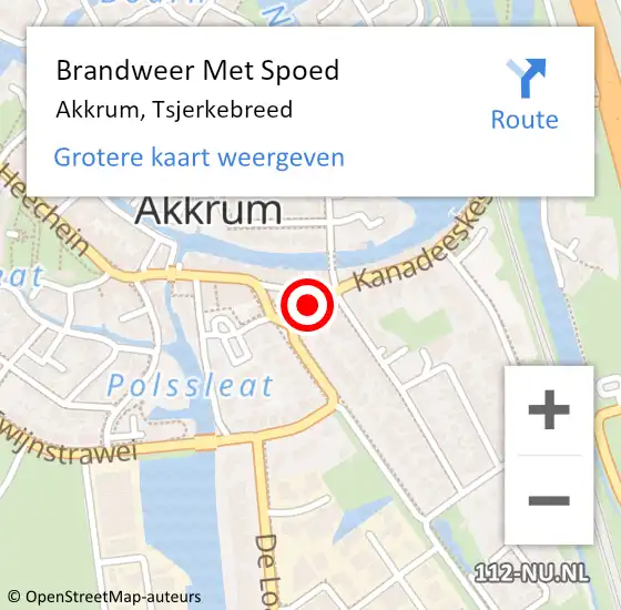 Locatie op kaart van de 112 melding: Brandweer Met Spoed Naar Akkrum, Tsjerkebreed op 13 augustus 2020 20:29