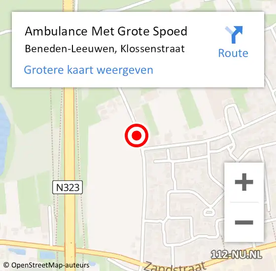 Locatie op kaart van de 112 melding: Ambulance Met Grote Spoed Naar Beneden-Leeuwen, Klossenstraat op 13 augustus 2020 21:07