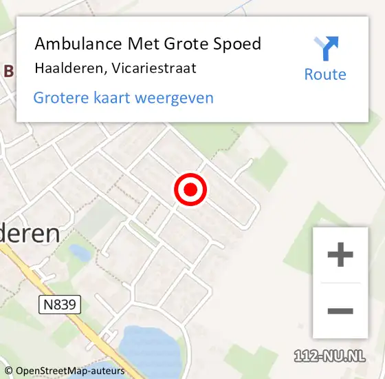 Locatie op kaart van de 112 melding: Ambulance Met Grote Spoed Naar Haalderen, Vicariestraat op 14 augustus 2020 00:35