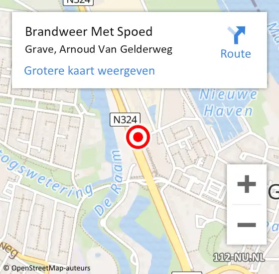 Locatie op kaart van de 112 melding: Brandweer Met Spoed Naar Grave, Arnoud Van Gelderweg op 14 augustus 2020 01:38