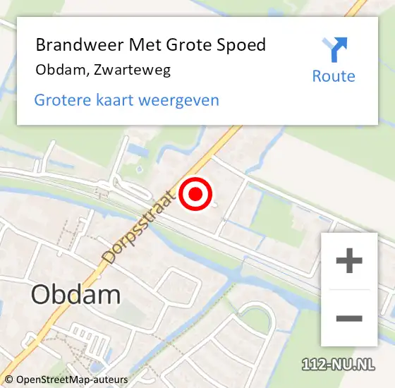 Locatie op kaart van de 112 melding: Brandweer Met Grote Spoed Naar Obdam, Zwarteweg op 14 augustus 2020 02:16