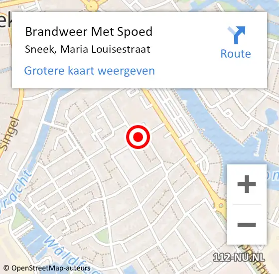 Locatie op kaart van de 112 melding: Brandweer Met Spoed Naar Sneek, Maria Louisestraat op 14 augustus 2020 03:00