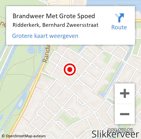 Locatie op kaart van de 112 melding: Brandweer Met Grote Spoed Naar Ridderkerk, Bernhard Zweersstraat op 14 augustus 2020 08:00