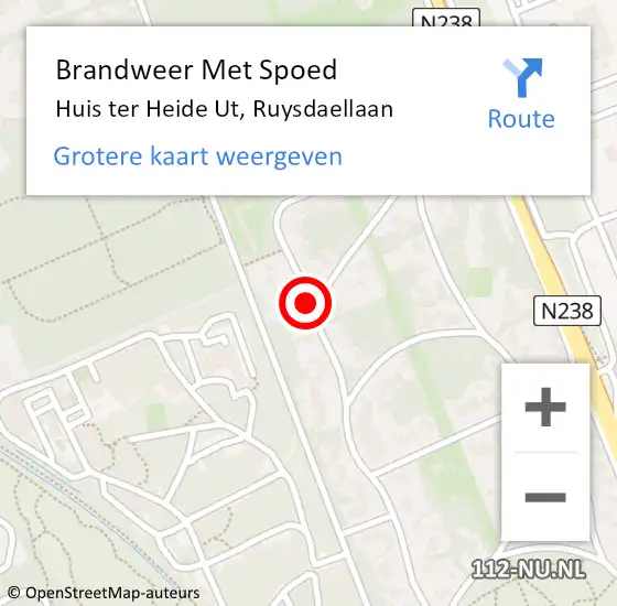 Locatie op kaart van de 112 melding: Brandweer Met Spoed Naar Huis ter Heide Ut, Ruysdaellaan op 14 augustus 2020 08:44