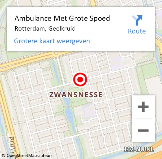 Locatie op kaart van de 112 melding: Ambulance Met Grote Spoed Naar Rotterdam, Geelkruid op 14 augustus 2020 08:47