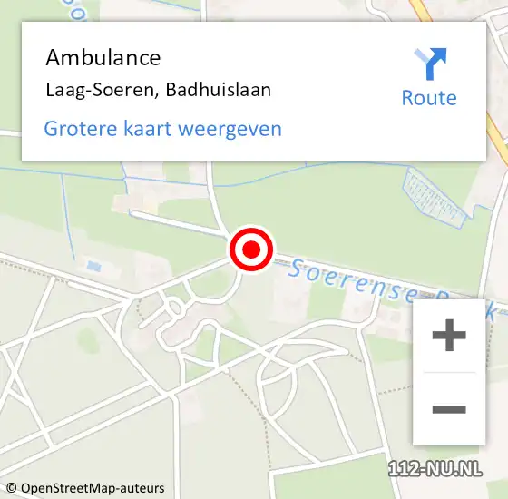 Locatie op kaart van de 112 melding: Ambulance Laag-Soeren, Badhuislaan op 14 augustus 2020 09:06