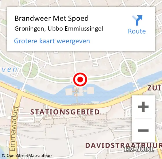 Locatie op kaart van de 112 melding: Brandweer Met Spoed Naar Groningen, Ubbo Emmiussingel op 14 augustus 2020 09:10