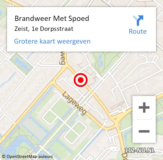 Locatie op kaart van de 112 melding: Brandweer Met Spoed Naar Zeist, 1e Dorpsstraat op 14 augustus 2020 10:07