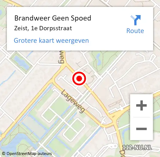 Locatie op kaart van de 112 melding: Brandweer Geen Spoed Naar Zeist, 1e Dorpsstraat op 14 augustus 2020 10:10