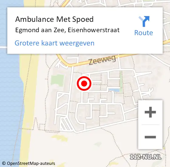 Locatie op kaart van de 112 melding: Ambulance Met Spoed Naar Egmond aan Zee, Eisenhowerstraat op 15 mei 2014 20:11