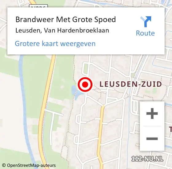 Locatie op kaart van de 112 melding: Brandweer Met Grote Spoed Naar Leusden, Van Hardenbroeklaan op 14 augustus 2020 11:12