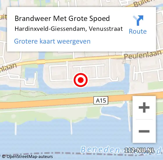 Locatie op kaart van de 112 melding: Brandweer Met Grote Spoed Naar Hardinxveld-Giessendam, Venusstraat op 14 augustus 2020 12:17