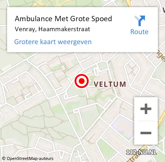Locatie op kaart van de 112 melding: Ambulance Met Grote Spoed Naar Venray, Haammakerstraat op 14 augustus 2020 12:18