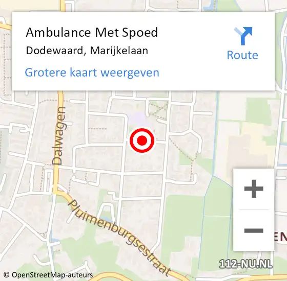 Locatie op kaart van de 112 melding: Ambulance Met Spoed Naar Dodewaard, Marijkelaan op 14 augustus 2020 12:45