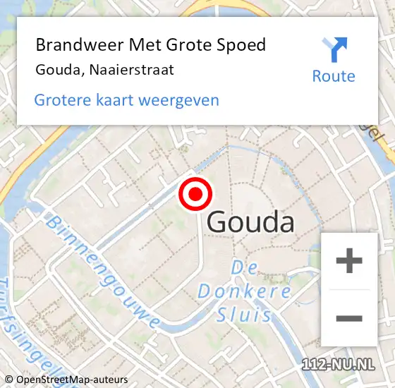 Locatie op kaart van de 112 melding: Brandweer Met Grote Spoed Naar Gouda, Naaierstraat op 14 augustus 2020 13:42