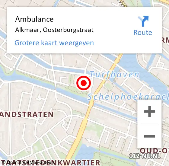 Locatie op kaart van de 112 melding: Ambulance Alkmaar, Oosterburgstraat op 14 augustus 2020 14:06