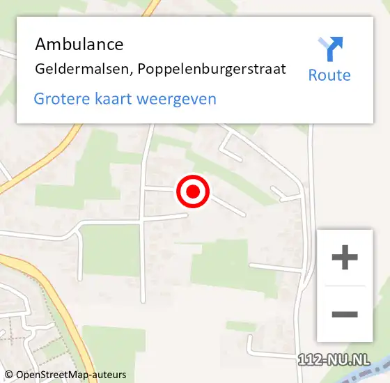 Locatie op kaart van de 112 melding: Ambulance Geldermalsen, Poppelenburgerstraat op 14 augustus 2020 14:08