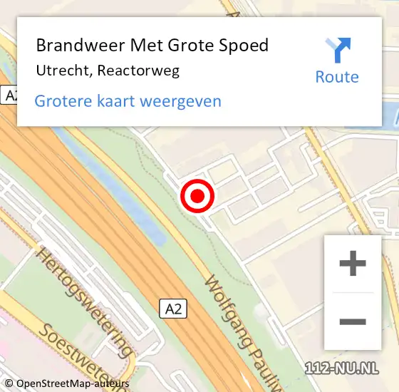 Locatie op kaart van de 112 melding: Brandweer Met Grote Spoed Naar Utrecht, Reactorweg op 14 augustus 2020 14:44