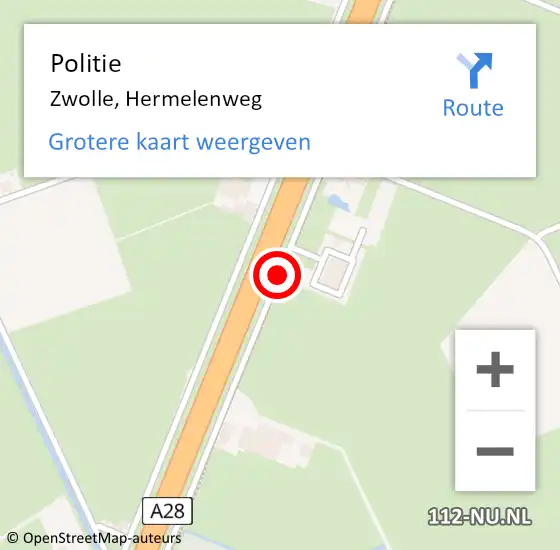 Locatie op kaart van de 112 melding: Politie Zwolle, Hermelenweg op 14 augustus 2020 15:30