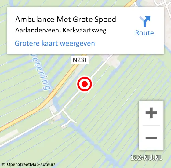 Locatie op kaart van de 112 melding: Ambulance Met Grote Spoed Naar Aarlanderveen, Kerkvaartsweg op 14 augustus 2020 16:37