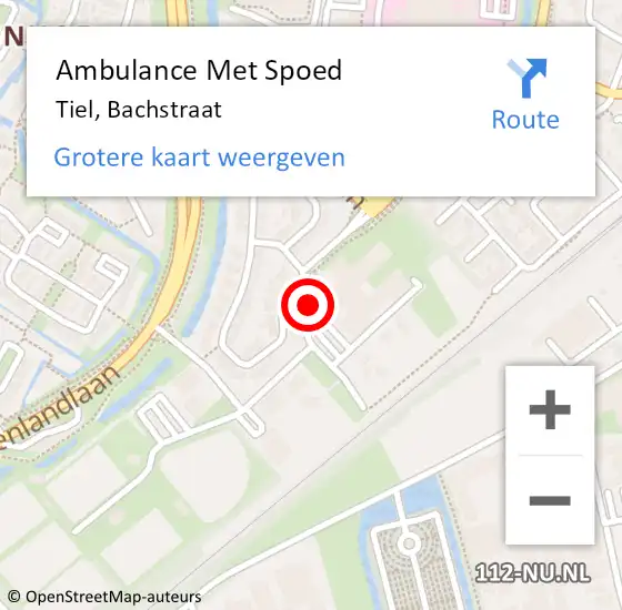 Locatie op kaart van de 112 melding: Ambulance Met Spoed Naar Tiel, Bachstraat op 14 augustus 2020 16:57