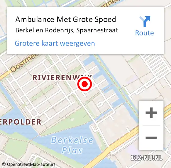 Locatie op kaart van de 112 melding: Ambulance Met Grote Spoed Naar Berkel en Rodenrijs, Spaarnestraat op 14 augustus 2020 18:19