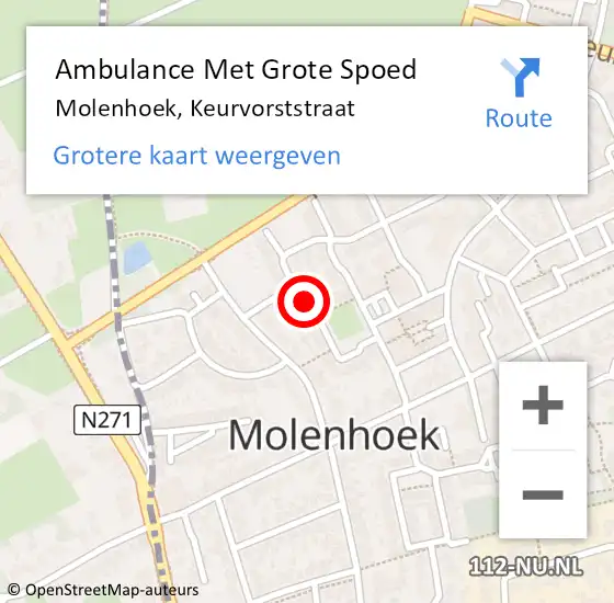 Locatie op kaart van de 112 melding: Ambulance Met Grote Spoed Naar Molenhoek, Keurvorststraat op 14 augustus 2020 19:12