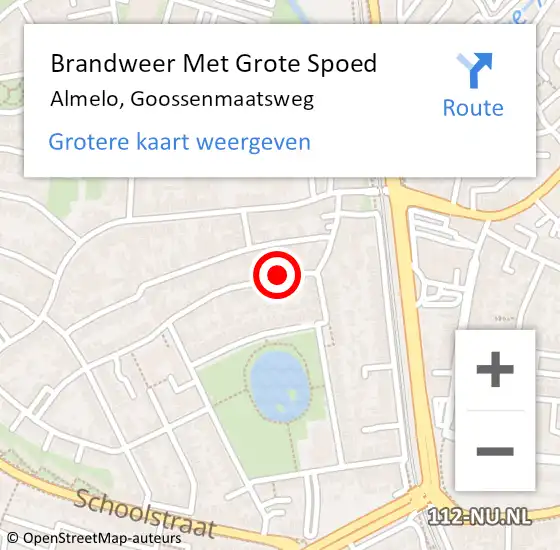 Locatie op kaart van de 112 melding: Brandweer Met Grote Spoed Naar Almelo, Goossenmaatsweg op 14 augustus 2020 20:21