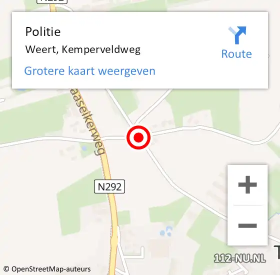 Locatie op kaart van de 112 melding: Politie Weert, Kemperveldweg op 14 augustus 2020 20:51