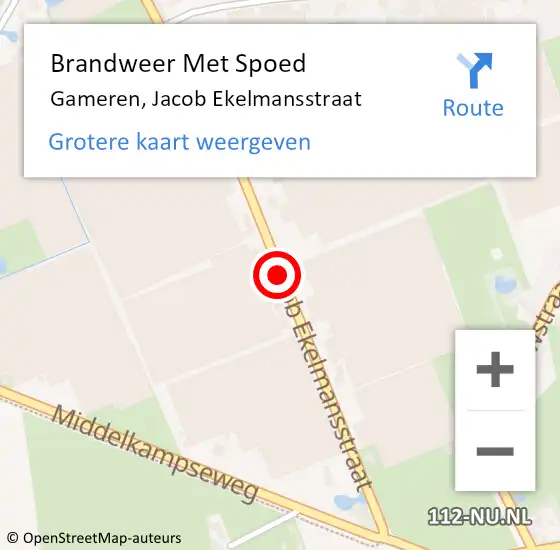 Locatie op kaart van de 112 melding: Brandweer Met Spoed Naar Gameren, Jacob Ekelmansstraat op 14 augustus 2020 21:08
