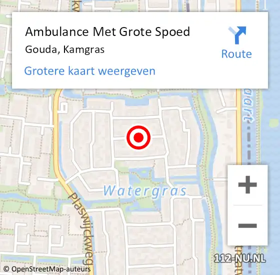 Locatie op kaart van de 112 melding: Ambulance Met Grote Spoed Naar Gouda, Kamgras op 14 augustus 2020 21:19