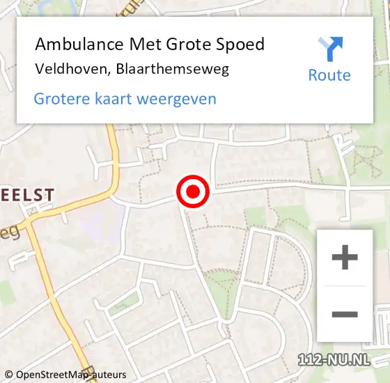 Locatie op kaart van de 112 melding: Ambulance Met Grote Spoed Naar Veldhoven, Blaarthemseweg op 14 augustus 2020 23:46