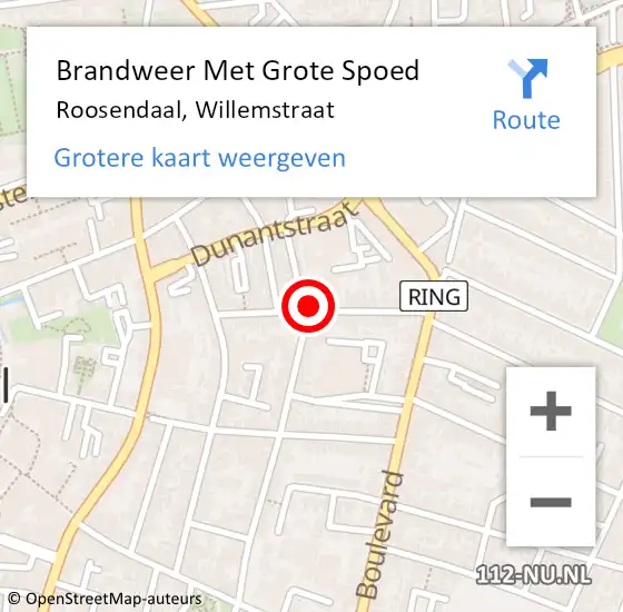 Locatie op kaart van de 112 melding: Brandweer Met Grote Spoed Naar Roosendaal, Willemstraat op 15 augustus 2020 00:43