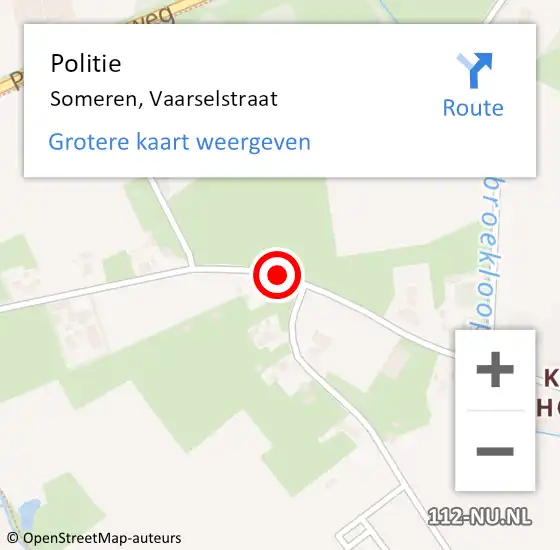 Locatie op kaart van de 112 melding: Politie Someren, Vaarselstraat op 15 augustus 2020 01:18