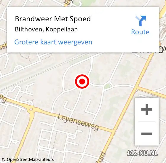 Locatie op kaart van de 112 melding: Brandweer Met Spoed Naar Bilthoven, Koppellaan op 15 augustus 2020 02:01