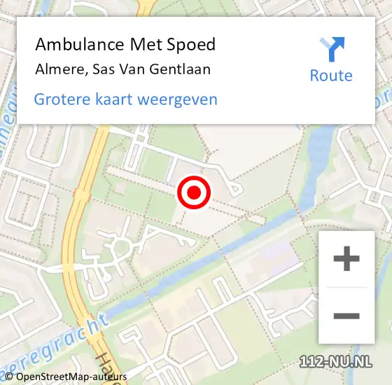 Locatie op kaart van de 112 melding: Ambulance Met Spoed Naar Almere, Sas Van Gentlaan op 15 augustus 2020 02:19