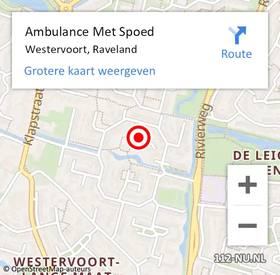 Locatie op kaart van de 112 melding: Ambulance Met Spoed Naar Westervoort, Raveland op 15 augustus 2020 02:21