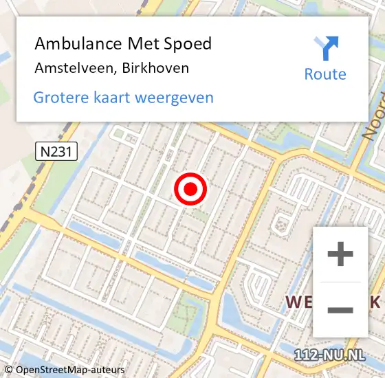 Locatie op kaart van de 112 melding: Ambulance Met Spoed Naar Amstelveen, Birkhoven op 15 augustus 2020 03:44