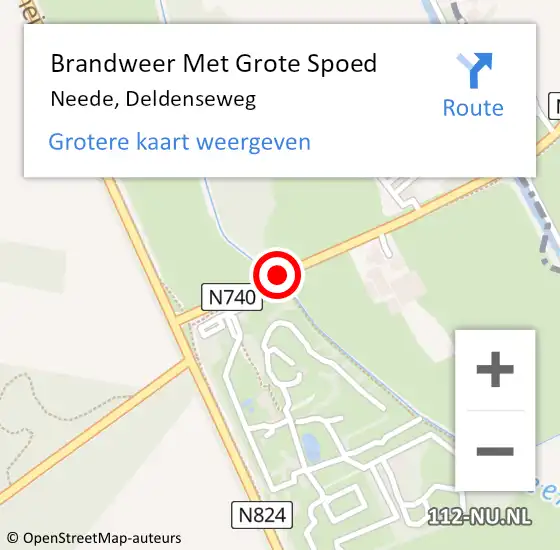 Locatie op kaart van de 112 melding: Brandweer Met Grote Spoed Naar Neede, Deldenseweg op 15 augustus 2020 04:15