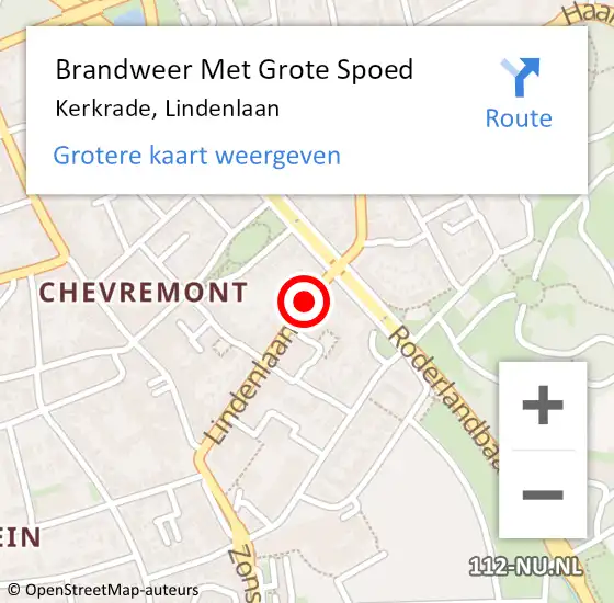 Locatie op kaart van de 112 melding: Brandweer Met Grote Spoed Naar Kerkrade, Lindenlaan op 15 augustus 2020 07:50