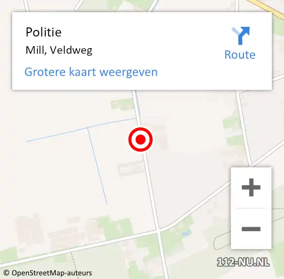 Locatie op kaart van de 112 melding: Politie Mill, Veldweg op 15 augustus 2020 08:20