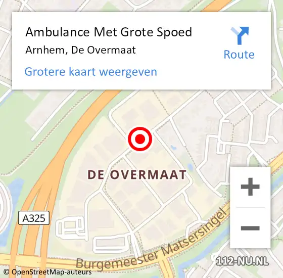 Locatie op kaart van de 112 melding: Ambulance Met Grote Spoed Naar Arnhem, De Overmaat op 15 augustus 2020 09:20